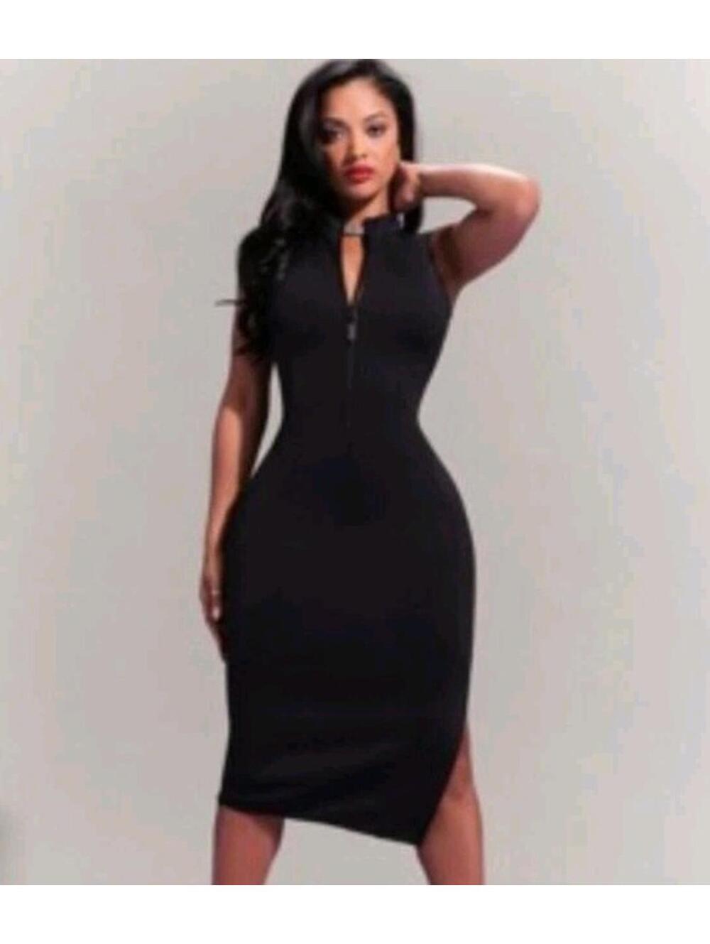 NWT Ta3 Black Sleeveless Surfy Zip Dress Size M Sold Out Style! Contour Bodycon